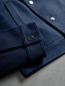 Manfinity EMRG Men's Oblique Button Long Sleeve Jacket, Asymmetrical Button Design Casual Jacket, Recommended Gift For Husband, Boyfriend, Friend Blue Bomber Jacket Cropped Men Jacket Cropped Zip Up Men Cropped Blazer Navy Blue Jacket - Navy Blue - View 3