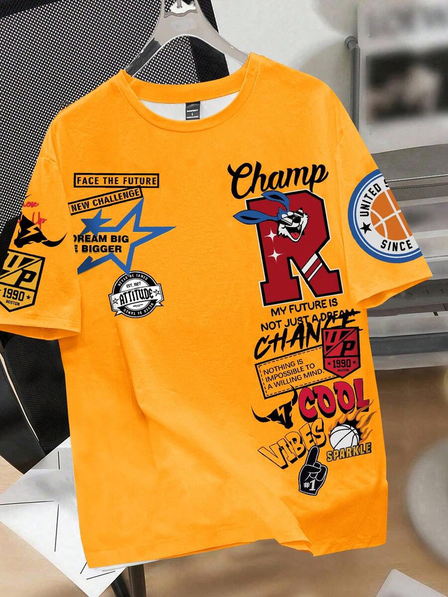 Claim Dot Men's Casual Printed Round Neck Short Sleeve T-Shirt