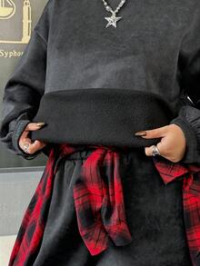 Muchica Plus Size Women Black Dropped Shoulder Long Sleeve Hoodie And Wide Leg Pants Casual Loose 2 Pieces Set/Winter - Black - View 3