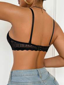 1pc Lace Padded Underwire Bra For Women - Black - View 2