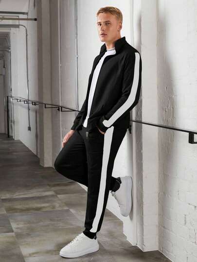 EURMUSE 2 st. set med färgblock, dragkedja och fickor för män