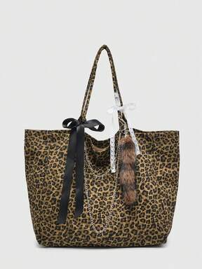 Kawaii Women's Vintage Holiday Style Mesh Black Tote Bag With Ruffle Trim And Bowknot, Large Capacity