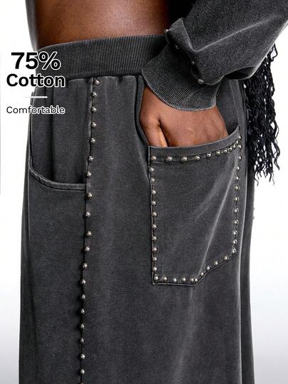 LYSMO מכנסי טרנינג בסגנון Y2K עם קישוטי ריינסטון, מידות גדולות, נוחים לסתיו/חורף