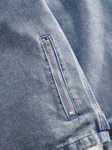 ROMWE MEN Street Life Men's Casual Washed Denim Jacket With Embroidered Digits, Autumn - Blue - View 9