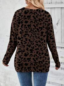 EMERY ROSE New Arrival Plus Size Women Round Neck Layered Design Long Sleeve T-Shirt - Brown - View 2