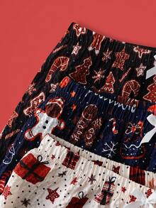 Notgurli 3 件套睡裤套装，糖果格子，圣诞雪人和雪花姜饼，泡泡皱，Y2K 俏皮女孩，女士家居服下装 - 彩色 - 查看 5