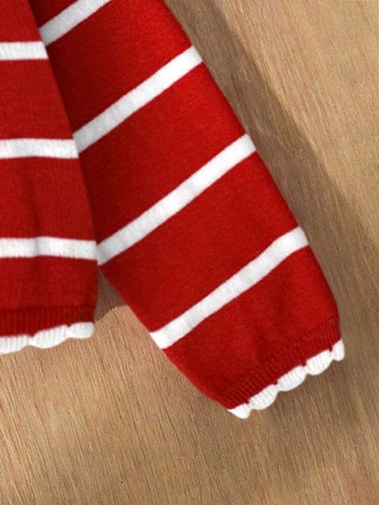 Blossori Young Girls Red Fitted Crew Neck Cardigan, Autumn/Winter Girl Sweater Jacket Kids Cardigan For Girls Kids Sweaters For Girls Button Strawberry Cardigan Kids - Multicolor - View 3