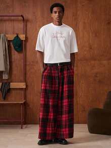 SWAVVY 男士休闲格子印花宽松长裤，圣诞节