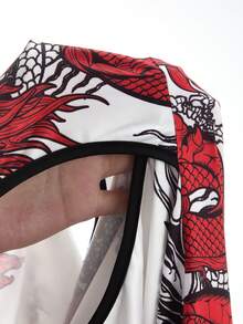 Mistrie 女士中国龙印花纽扣镂空短袖修身连衣裙 - 紅白色 - 查看 9