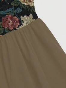 Sweetra Printed Patchwork Bustier Tie Strap Flare Sleeve Plus Size Dress - Camel - View 8