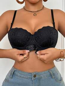 1pc Lace Padded Underwire Bra For Women - Black - View 3