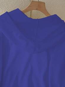 GlowEve Áo nỉ trùm đầu tay dài có dây rút họa tiết trái tim đơn giản dành cho nữ - Xanh đậm - Xem 4