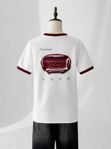 ESTAVOR 男士休闲撞色字母印花短袖 T 恤，夏季 - 白色 - 查看 4