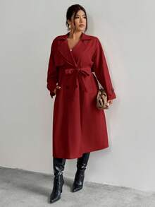 Firerie 优雅设计腰部收紧A字长袖风衣外套，秋冬 - 紅色 - 查看 7