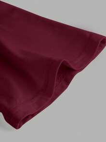 SHEIN Girlism 青少年女孩合身休闲圆领荷叶边喇叭袖长袖 T 恤 - 酒紅色 - 查看 4