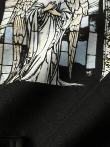 ROMWE MEN Goth Men's Fleece Collar Religious Letter Graphic Loose Zip-Up Hoodie Sweatshirt, Long Sleeve Top - Black - View 5