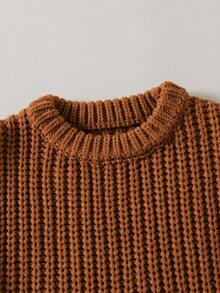Baby Girls Sweater Set,Vintage Thick Knit Outfit,Caramel Crew Neck Sweater+Beige Ribbed Pants,2 Pcs Autumn,Modest,Family Matching,All Shades Of Brown - Multicolor - View 3
