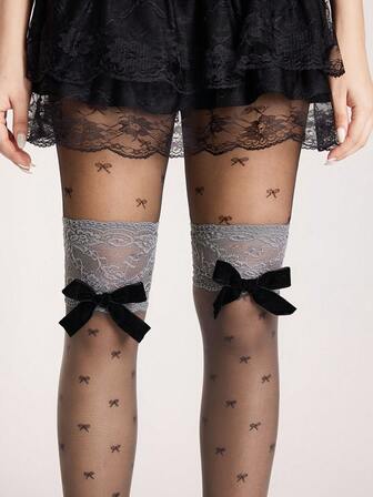 Kawaii 1 pieza Medias transparentes blancas con estampado de lunares de moda, pantimedia/mallas/leggings finas de verano para mujer