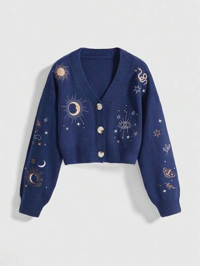 ROMWE Hippie 女式嬉皮风格太阳、月亮、星星和蛇刺绣开衫