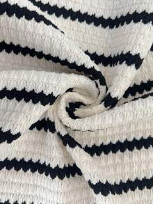 SHEIN 休闲女装，秋季，孕妇款，撞色蕾丝V领长袖腰带条纹T恤 - 白色 - 查看 4