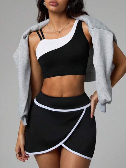 Dewbera 심리스 콘트라스트 컬러 스포츠 탱크 탑/숄더 스트랩 디자인/가볍고 신축성 좋고 편안함/슬림핏/야외 러닝/필라테스 및 헬스장 운동을 위해 특별히 디자인됨