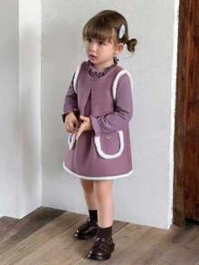 SHEIN 女宝宝秋冬新款优雅公主裙套装 - 紫色 - 查看 6