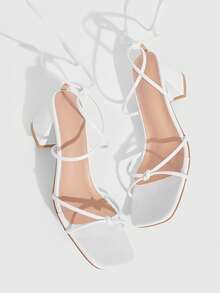 CUCCOO SZL Lace-Up Criss-Cross Chunky Heel Women's Sandals - White - View 2