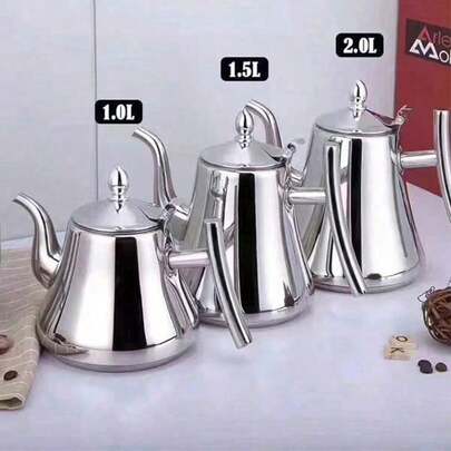 1ชิ้น กาต้มน้ำสแตนเลสสตีลหนา พร้อมที่กรองแบบถอดได้, ถังน้ำมันพร้อมตัวกรอง, เหยือกเสิร์ฟกาแฟ, เหมาะสำหรับร้านอาหารในโรงแรม, เหมาะสำหรับชงชา, สามารถให้ความร้อนด้วยเตาแม่เหล็กไฟฟ้า, เหมาะสำหรับใช้ในบ้านและกลางแจ้ง, ทำความสะอาดด้วยเครื่องล้างจานได้ (สีเงิน)