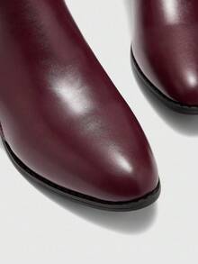 CUCCOO BIZCHIC 新款圆头防滑厚底平底女式复古踝靴，酒红色欧美风中筒靴，女式 - 酒紅色 - 查看 7