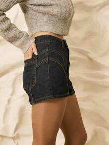 Aralina Women's Casual Denim Summer Autumn Winter Y2K 90's Vintage High Waisted Denim Shorts With Decorative Stitching Detail Perfect For Teacher And Country Concert And Halloween