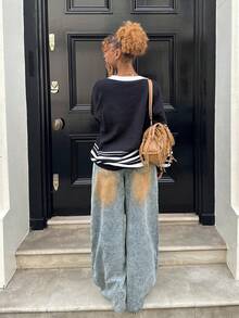 StreetHx Fashionable Casual Retro Street Style Deconstructed Low-Waist Wide-Leg Jeans - Medium Wash - View 6