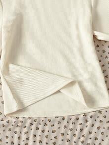 Maglietta a collo alto aderente di colore unito, casual e versatile, adatta a ragazze pre-adolescenti, per autunno, primavera ed estate, maglietta bianca per ragazze per uso domestico e tempo libero - Bianco - Visualizzare 4