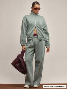 MUSERA Low Rise Oversized Seam Detail Wide Leg Joggers Tracksuit Bottoms Only Elegant Winter Work Cute Cosy Casual - Green - View 1