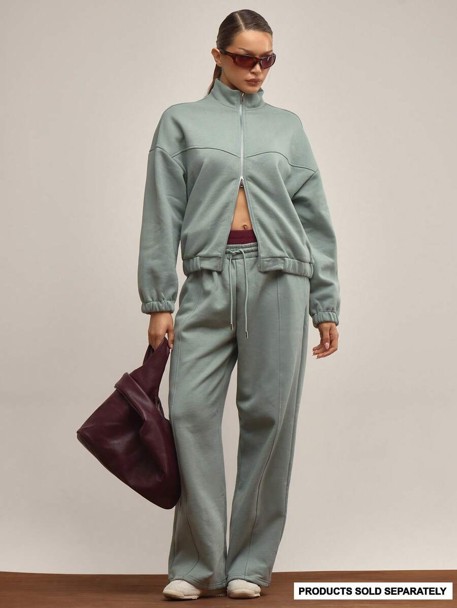 MUSERA Low Rise Oversized Seam Detail Wide Leg Joggers Tracksuit Bottoms Only Elegant Winter Work Cute Cosy Casual - Green - View 1