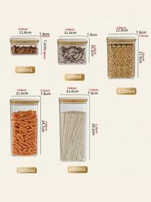 Premium Wooden Lid Square Grain Canister | Airtight Food Storage Container For Cereal, Nuts, Coffee & Candy - transparente - Ver 6