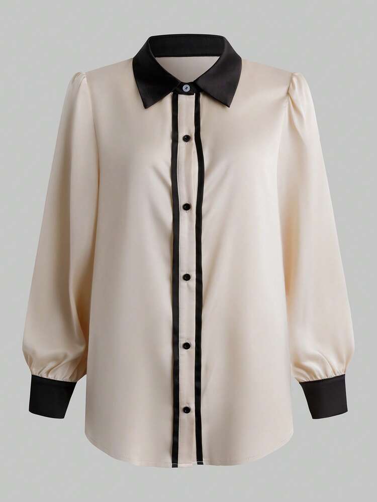 Gloray 2件套优雅米色女式衬衫套装 - 米色 - 查看 4