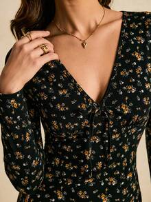 Poéselle 女式 V 领长袖碎花迷你连衣裙 - 藏蓝色 - 查看 3