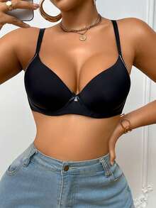 1pc Thin Padded Smooth Seamless Comfortable Underwire Supportive Basic Bra Women Push Up Bra Wireless Push Up Bra Push Up Bras Padded Plus Size Push Up Bra Bras For Women - Black - View 6