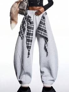 LYSMO 2025新款极简秋季女式弹力腰宽腰带宽松阔腿弧形剪裁休闲运动裤，带口袋，户外运动风格，简约休闲，时尚百搭/冬季女装/圣诞节/圣诞节女装/圣诞节/新年/新年/新年女装/新年/新年女装/感恩节女装/感恩节/毕业季/时尚女裤/时尚女裤/时尚系列 - 淺灰色 - 查看 4