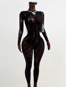Mistrie 女士性感镂空后背网眼紧身衣，配项链 - 黑色 - 查看 6