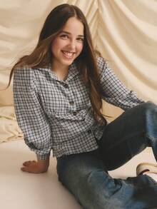 Teen Girl Casual Cute Black & White Plaid Versatile Long Sleeve Shirt, Autumn/Winter - Black and White - View 9