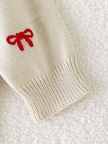 Playful Pals Baby Girl Cute Bow Embroidered Knitted Cardigan Sweater - Beige - View 7