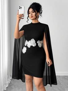 Elenzga Plus Size Women's Black And White Dress,Autumn Elegant Formal Chinese Style Fashionable Casual Dress For Party,Gathering,Resort,Christmas - Black - View 1