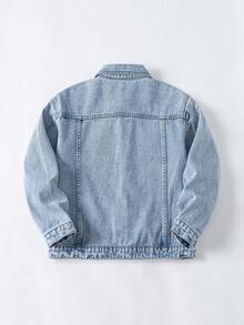 Tween Boy Enfärgad Knapp Framficka Långärmad Jeansjacka Och Kappa