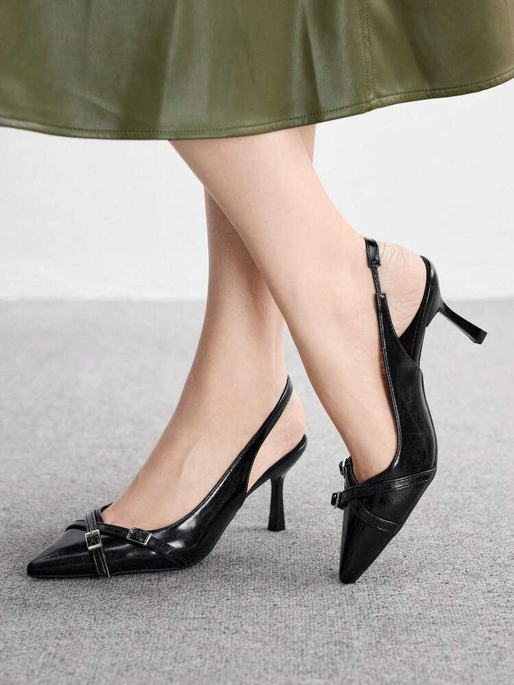 CUCCOO BIZCHIC Women's Pointed Toe High Heel Pumps, Sexy Stiletto Heel, Slingback Backless Design, Versatile For Commute, Party, Banquet, Office Wear, Black Spring Shoes