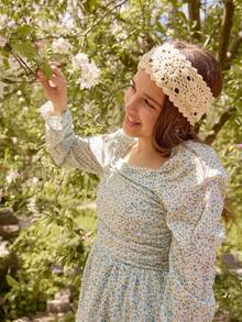 Teen Girls' Spring/Autumn Gingham Print Fitted Bubble Sleeve Crew Neck Casual Dress For Outing, Party, Vacation - Baby Blue - View 3