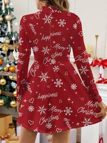 SHEIN Clasi 女士短款圣诞红色连衣裙，适合圣诞节、新年派对