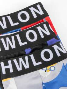 Notgurli 3pcs Set Men's Elastic Comfortable Swim Trunks With Cartoon Inflatable Duck & Swimming Ring Graphic Print, Illustration Style - Multicolor - View 4