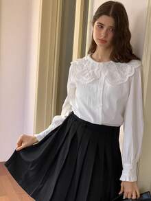 DAZY 少女纯色百褶休闲迷你裙 - 黑色 - 查看 7