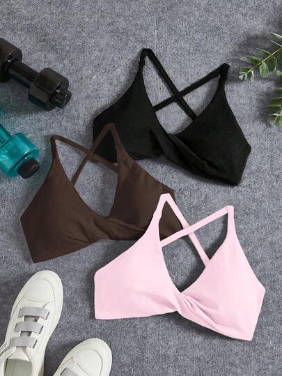 Easithlete 3PCS Seamless Yoga Sports Bra/Twist Front Design/Versatile For Sports & Everyday Wear Gym Bras For Women Yoga Bra Cross Back Bra V Neck Sports Bra Gym Tops Bra
